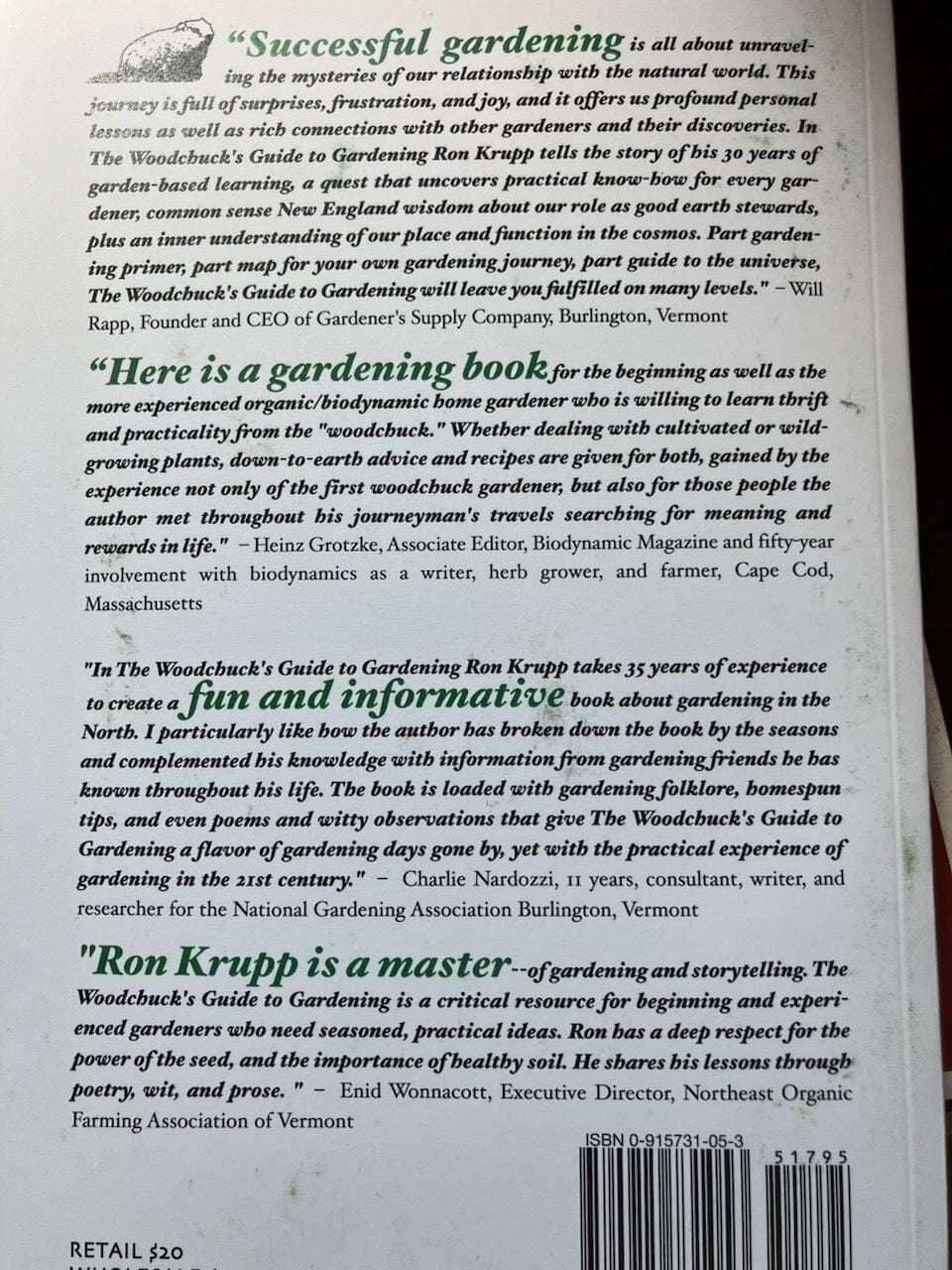 The Woodchuck's Guide to Gardening back cover with ISBN