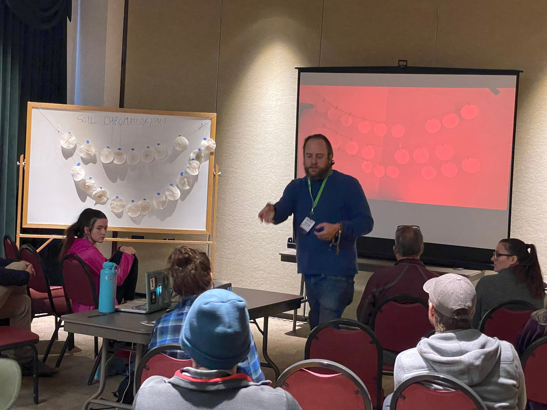 Stewart Lundy presenting soil chromatography at the 2025 Utah Farm & Food Conference