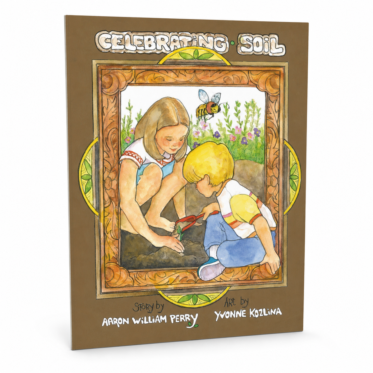 Celebrating Soil shown as a clean near-flat large-format paperback product view on white, accurately proportioned for 44 pages
