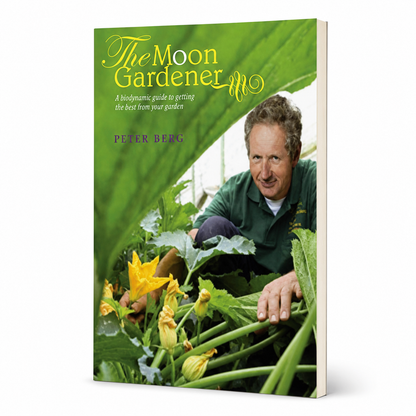 Moon Gardener book shown as a clean three-quarter paperback product view on white, accurately proportioned for 128 pages