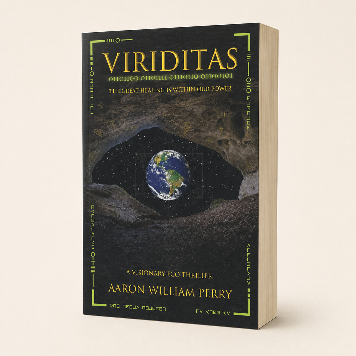 Viriditas 582-page thick paperback, three-quarter front view