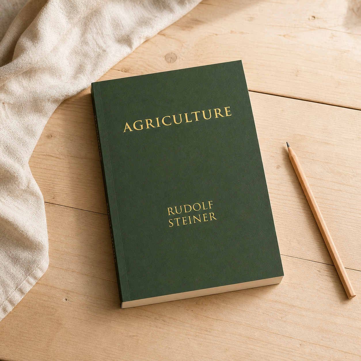 Agriculture by Rudolf Steiner paperback on a naturally lit reading table