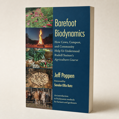 Barefoot Biodynamics paperback on a softly lit off-white background