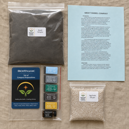 Biodynamic Barrel Compound Kit contents arranged in a top-down flat lay