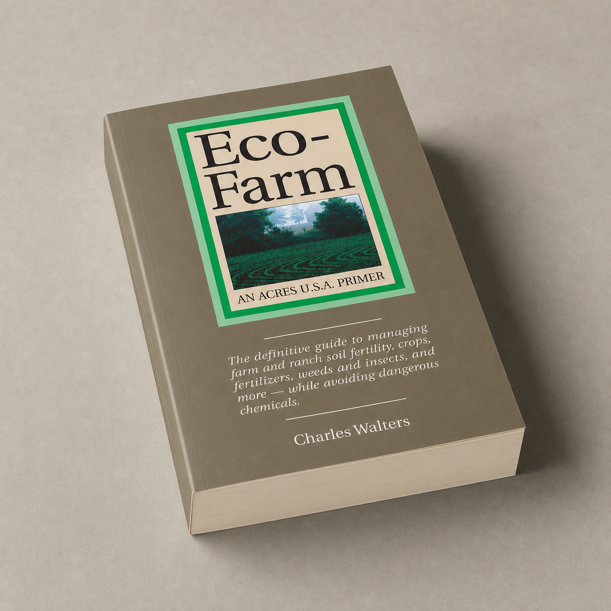 Eco-Farm — substantial 449-page paperback with the 32 mm fore-edge visible