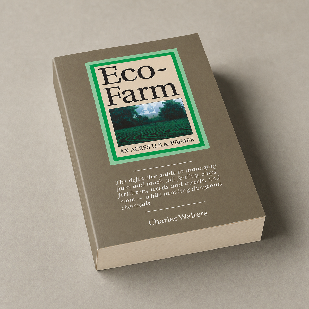 Eco-Farm — substantial 449-page paperback with the 32 mm fore-edge visible