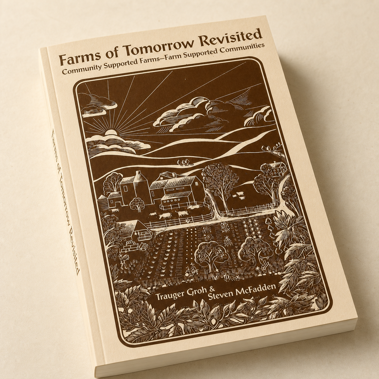 Farms of Tomorrow Revisited paperback cover, binding, and page-edge detail