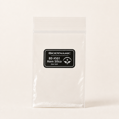 BD 501 Horn Silica in a nearly empty clear bag with a teaspoon of fine white powder
