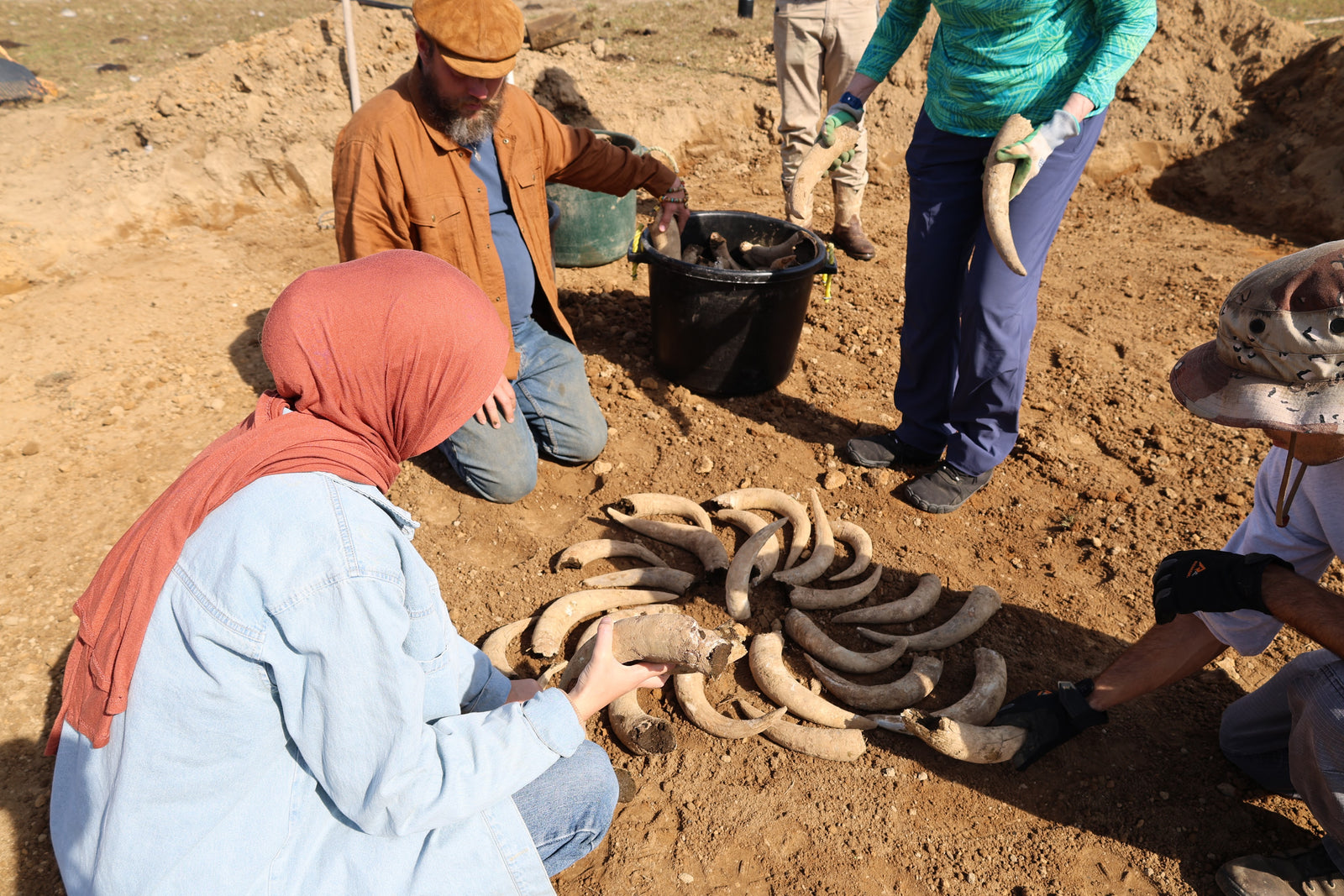 Community members working together with biodynamic horn preparations