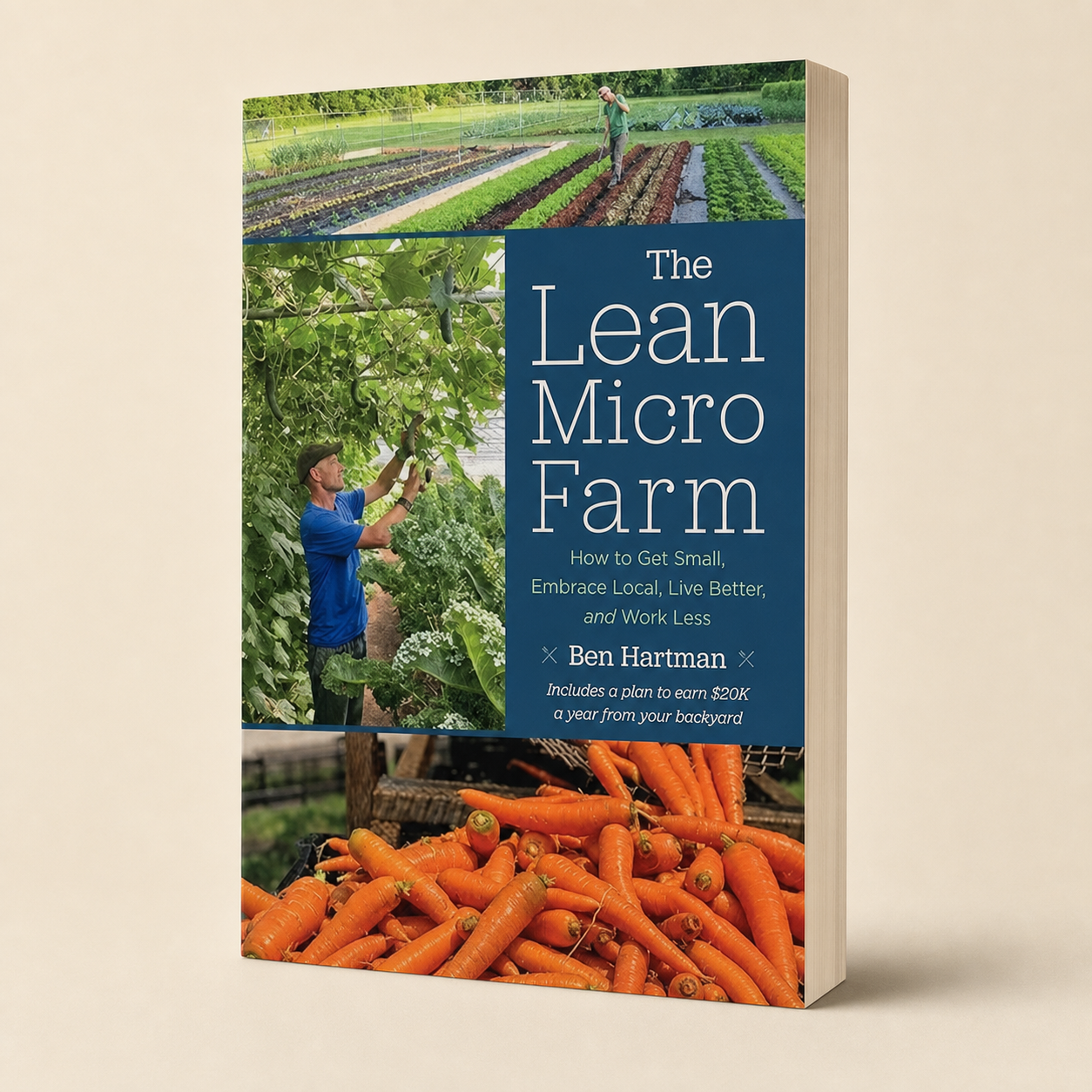 The Lean Micro Farm paperback, three-quarter front view