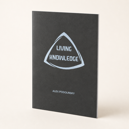 Living Knowledge 35-page A4 pamphlet, thin three-quarter front view