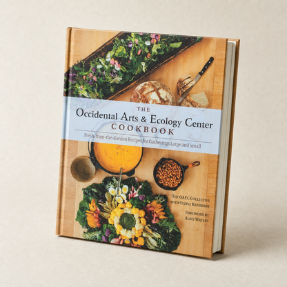 The Occidental Arts & Ecology Center Cookbook hardcover, three-quarter front view
