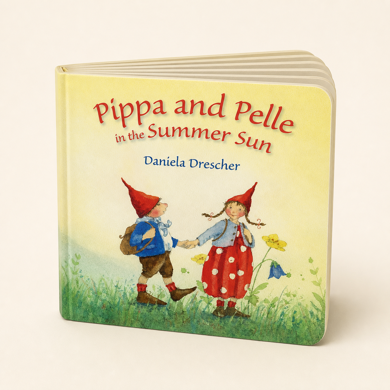 Pippa and Pelle in the Summer Sun 12-page board book, three-quarter front view