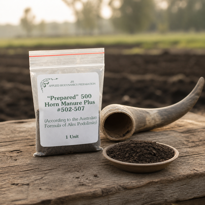 Prepared 500 Horn Manure Plus package with cow horn and preparation material