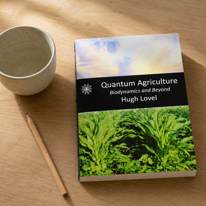 Quantum Agriculture paperback on a naturally lit reading table