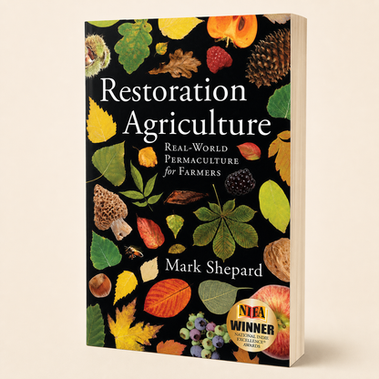 Restoration Agriculture paperback, three-quarter front view