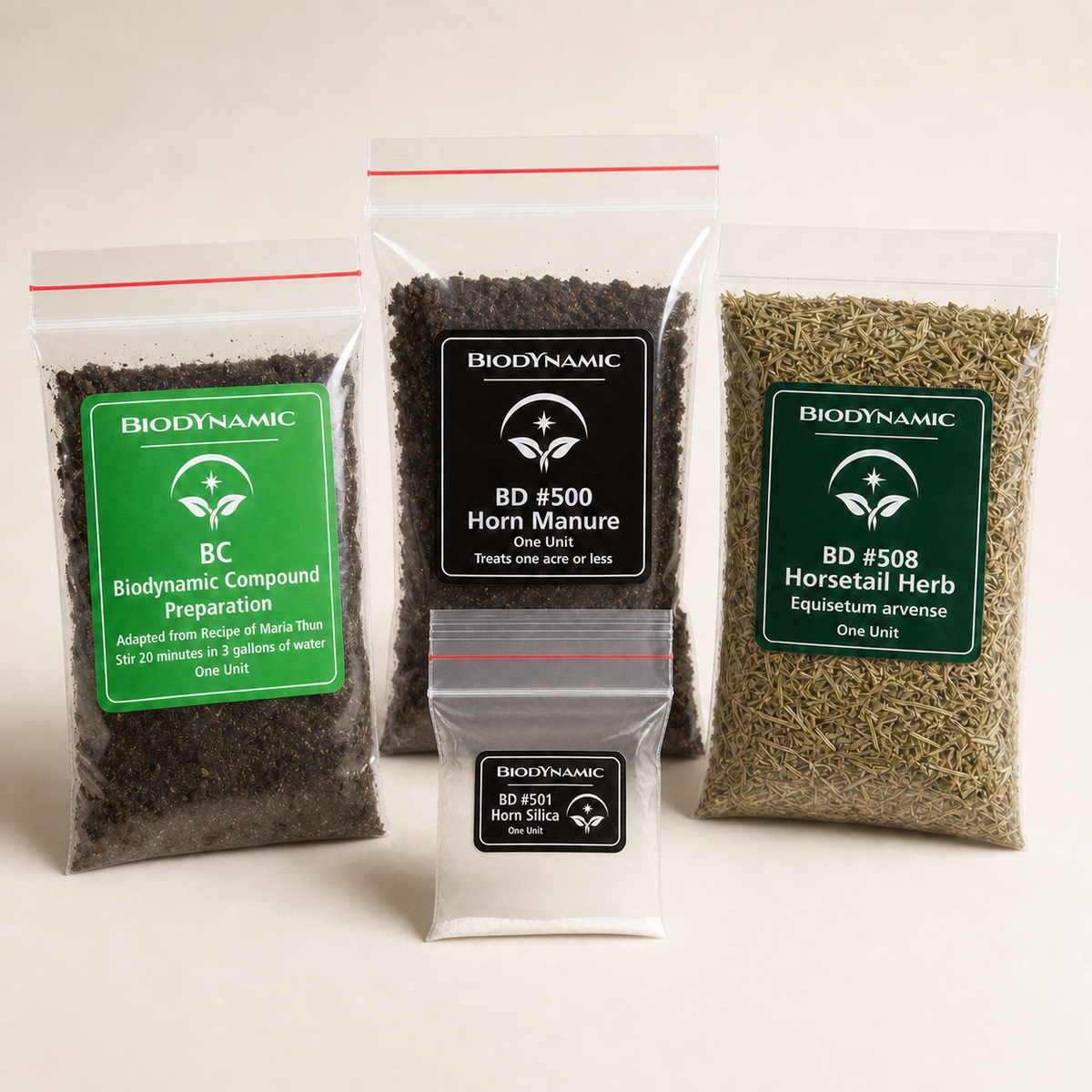 Biodynamic Sequential Spray Kit with BC, BD 500, nearly empty BD 501, and BD 508