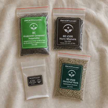 Biodynamic Sequential Spray Kit contents arranged in a top-down flat lay